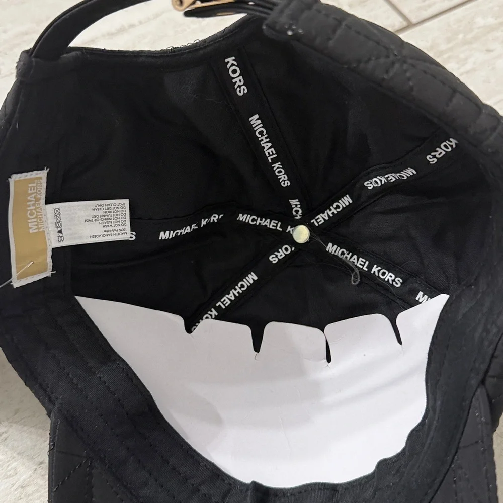 Michael Kors Black Quilted Baseball Cap with Gold MK logo button..nwt.Ladies - Picture 4 of 7